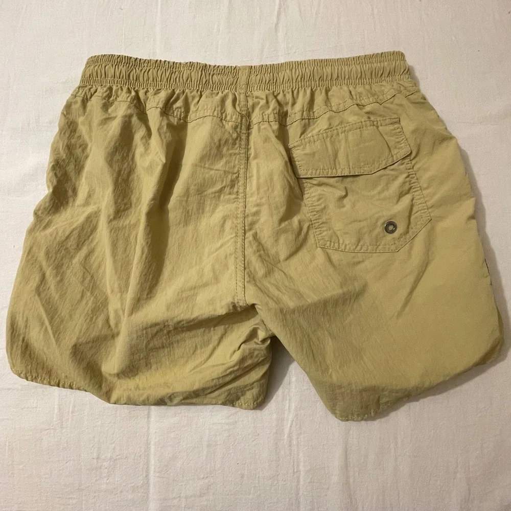 MAMMGIC Mens S/M Khaki Swim Trunks‎ Elastic Waist Drawstring Mesh Lined